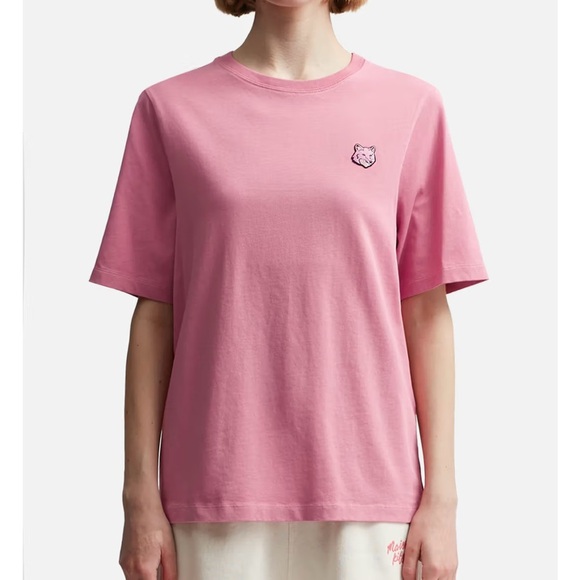 NWT MAISON KITSUNÉ BOLD FOX HEAD PATCH COMFORT TEE SHIRT Rosebud Pink S - Picture 1 of 11